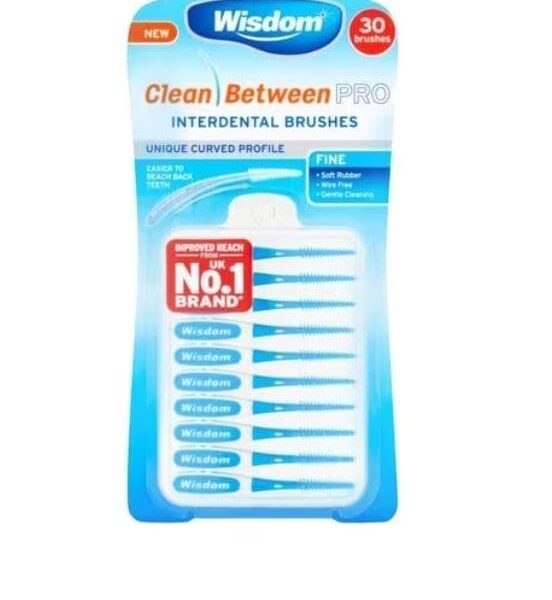 Wisdom-Clean-Between-Pro-Curve-Rubber-InterdentalBrushes-Fine-Blue.jpg Brossettes interdentaires en caoutchouc Wisdom Clean Between Pro Curve, bleu fin
